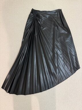 A.L.C. Black Asymmetrical Pleated Faux-Leather Midi Skirt